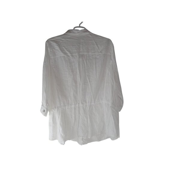 CJ Banks Womens Shirt Top White Button Up Drawstring Waist Cotton Size 5X Plus - Picture 2 of 11